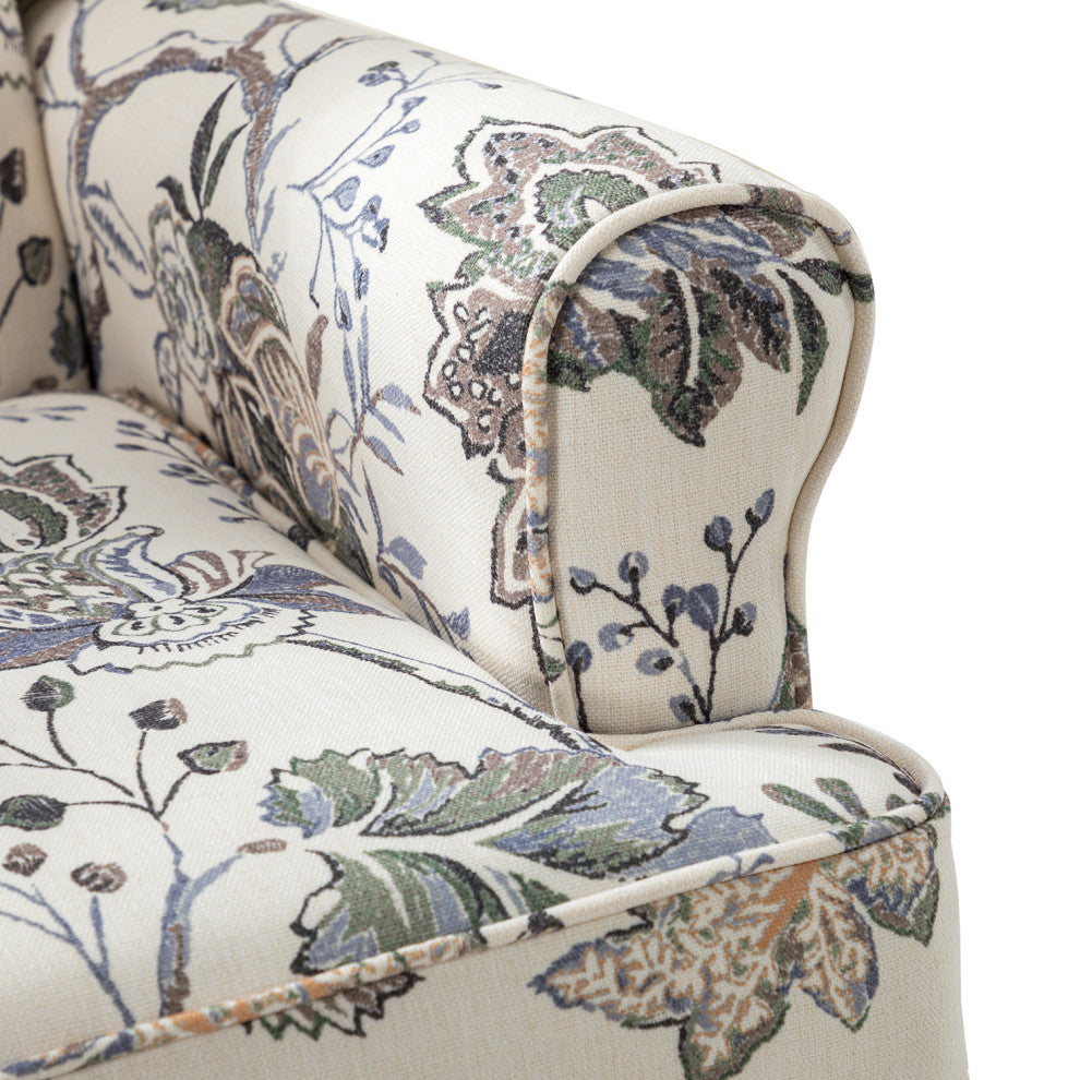 Floral Wingback Armchair with Turned Legs, Green