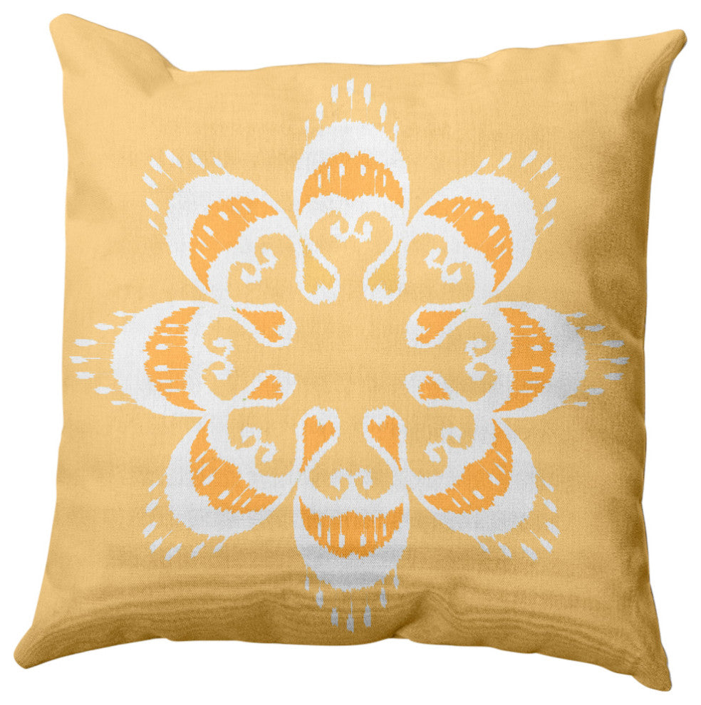 Ikat Mandala Indoor/Outdoor Throw Pillow, Sunshine Yellow, 16x16"