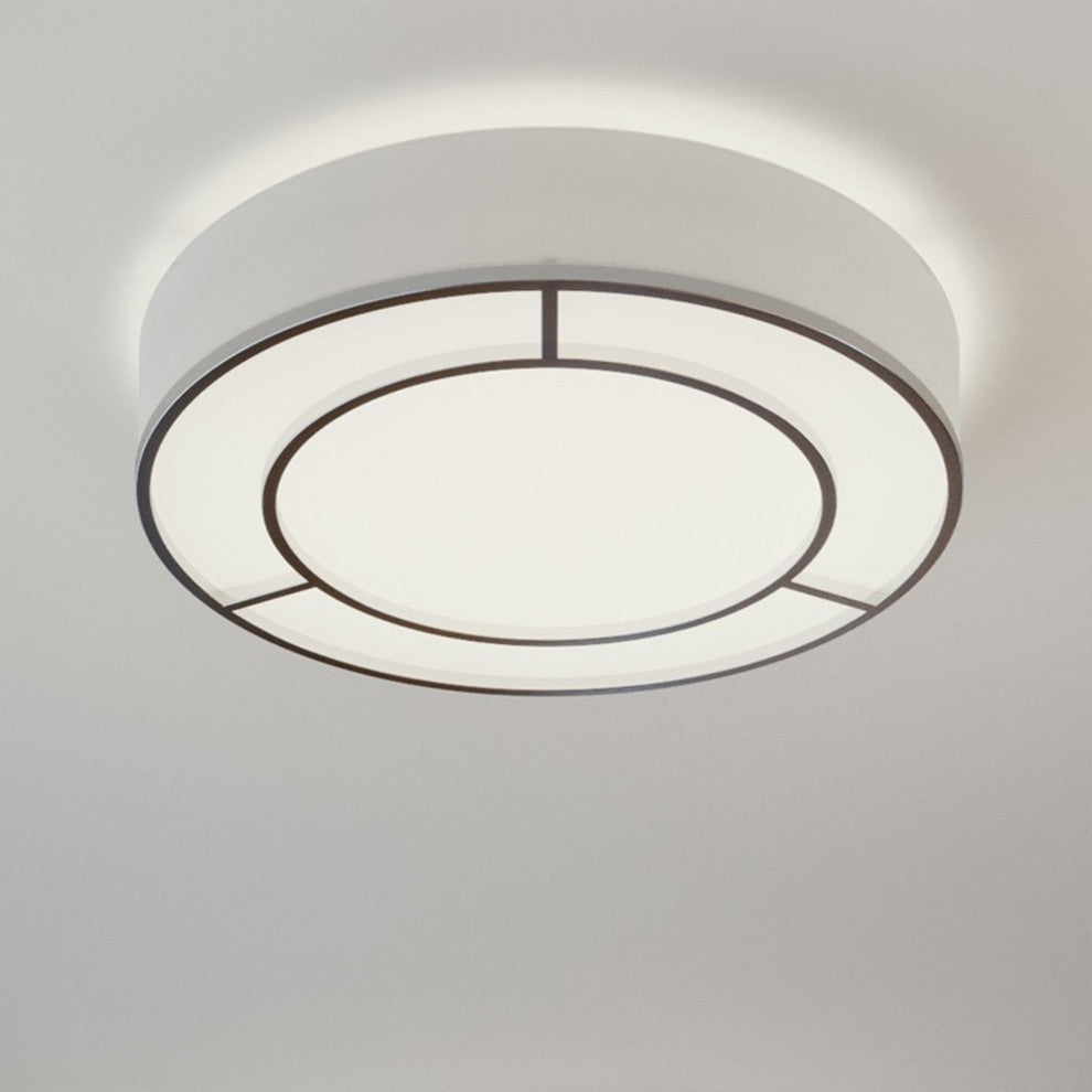 Reeves, LED Flush Mount, Satin Nickel Finish, White Linen Shade, 20"