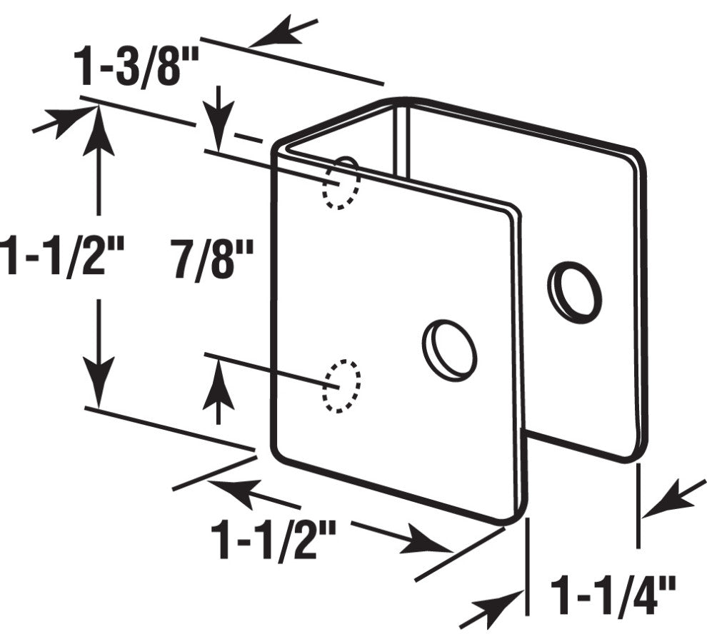 U-Bracket, For 1-1/4" Panels, Stainless Steel, Satin Finish, Fasteners