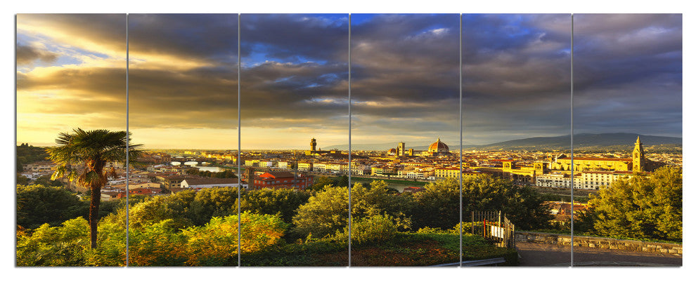 Florence Sunset Aerial View, Landscape Canvas Art Print, 70"x28", 6 Panels