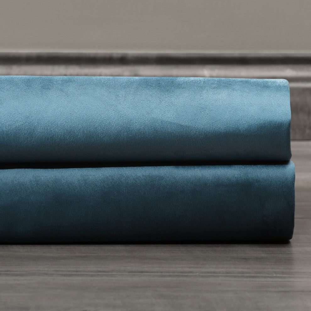 Caspian Blue Plush Velvet Hotel Blackout Fabric Sample, 4Wx4L