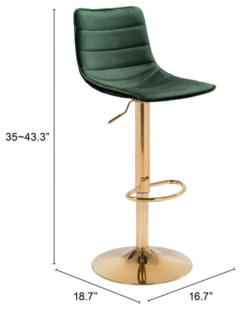 Bar Stool Chair Barstool, Steel Metal, Fabric, Green, Gold, Kitchen Cafe Bistro