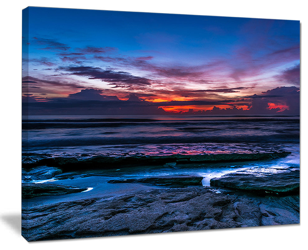 "Exotic Dark Blue Coquina Dawn" Beach Canvas Wall Art, 40"x30"