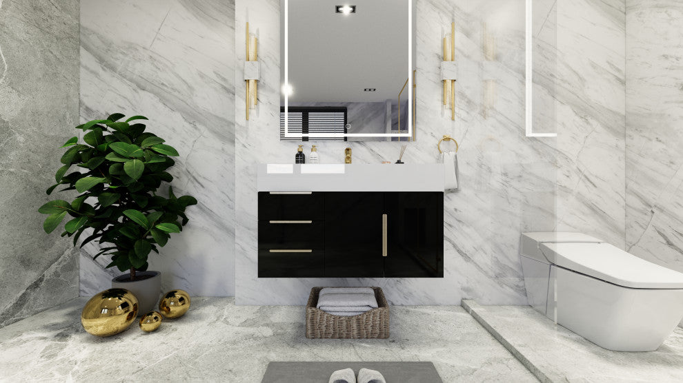 Madison 36" Wall Mounted Vanity With Reinforced Acrylic Sink, High Gloss Black