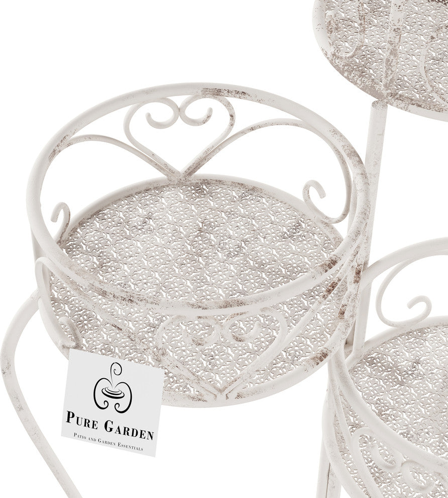 Pure Garden 3-Tier Indoor Outdoor Plant Stand, Antique White