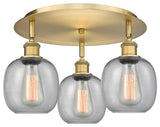 Belfast-3 Light 18" Flush Mount-Brushed Brass, Seedy Glass Shade