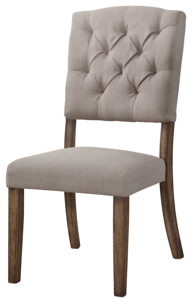 19" X 23" X 43" 2Pc Cream Linen And Weathered Oak Side Chair