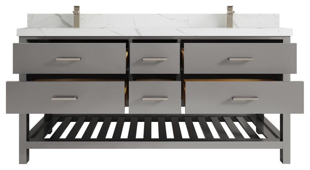Parker 72 Double Sink Bath Vanity in Elephant Skin Gray  2" Calacatta Laza