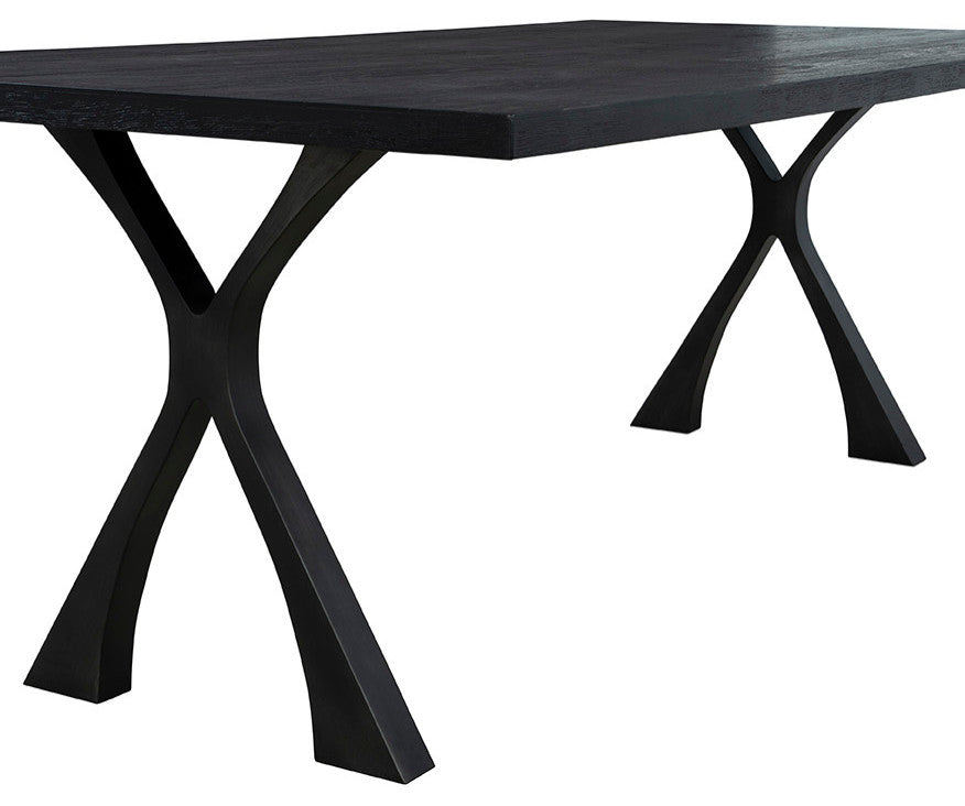 Black Wishbone 87" Wide Oak Dining Table, Black