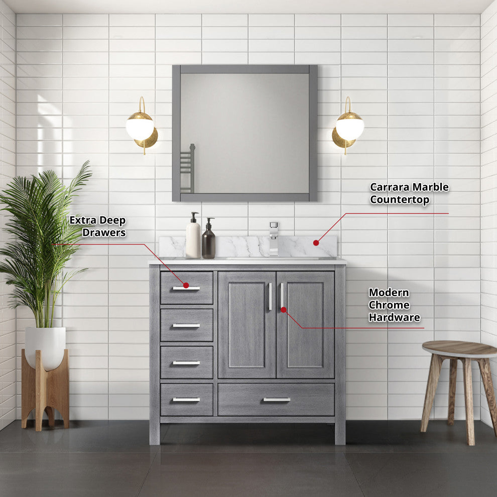 Jacques 36" Distressed Grey Single Vanity Set with Marble Top - Right Version