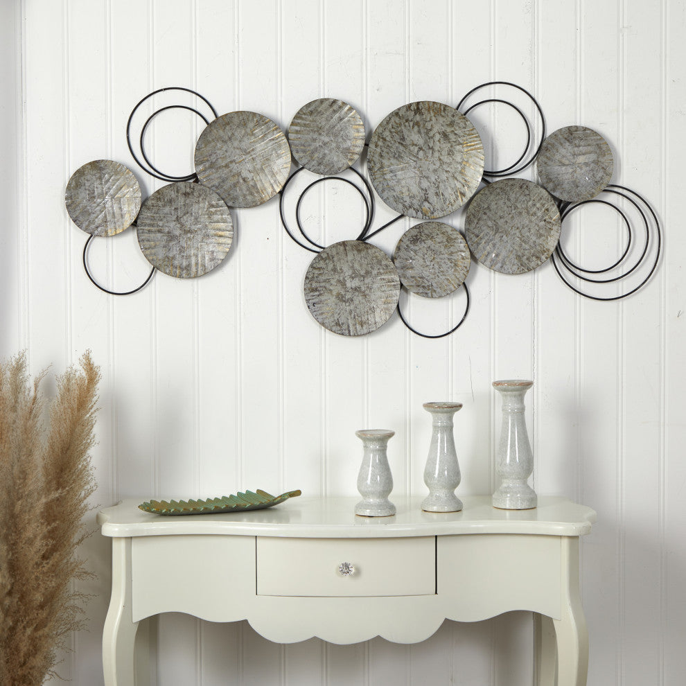 Nearly Natural 7068 4.5x2 Galvanized Embossed Metal Discs Wall Art Decor
