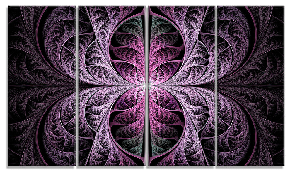 Purple Glowing Fractal Stained Glass, Abstract Canvas Print, 48"x28", 4 Panels