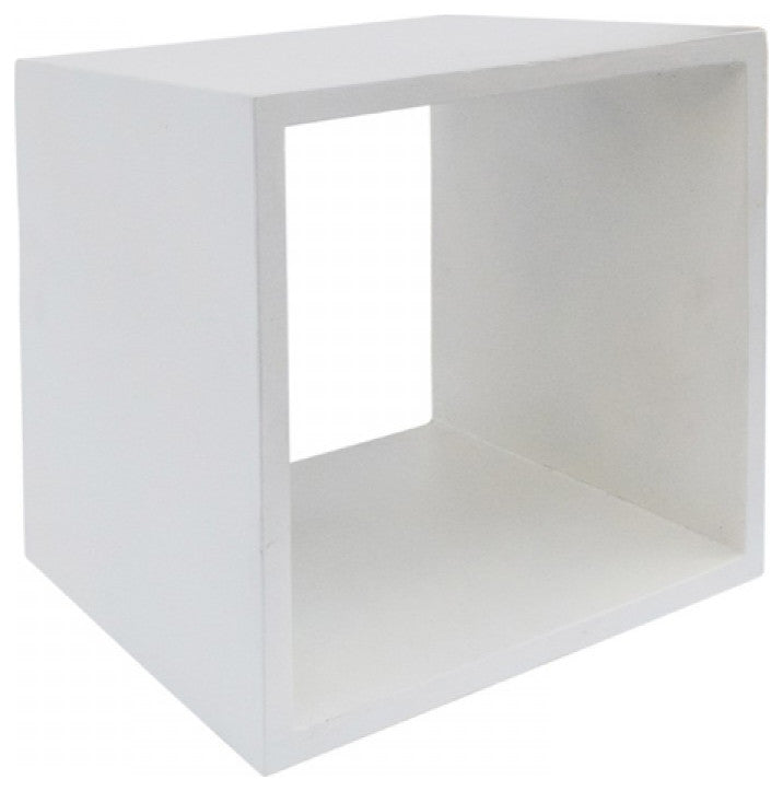 Minimalist White Concrete Open Cube End or Side Table