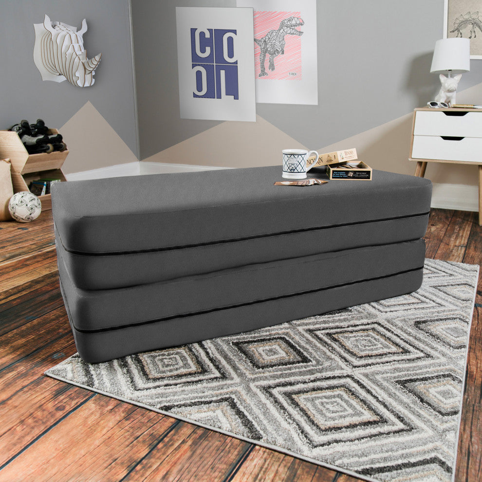 Zipline Big Kids Modular Sofa and Ottoman, Charcoal