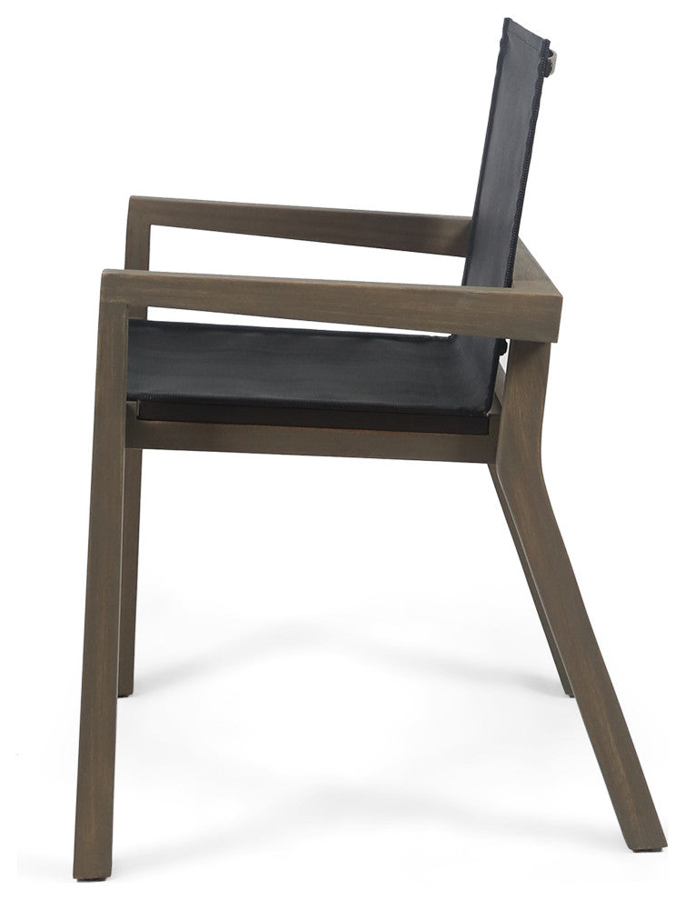 GDF Studio Jimmy Outdoor Acacia Wood Dining Chairs, Set of 2, Gray + Black