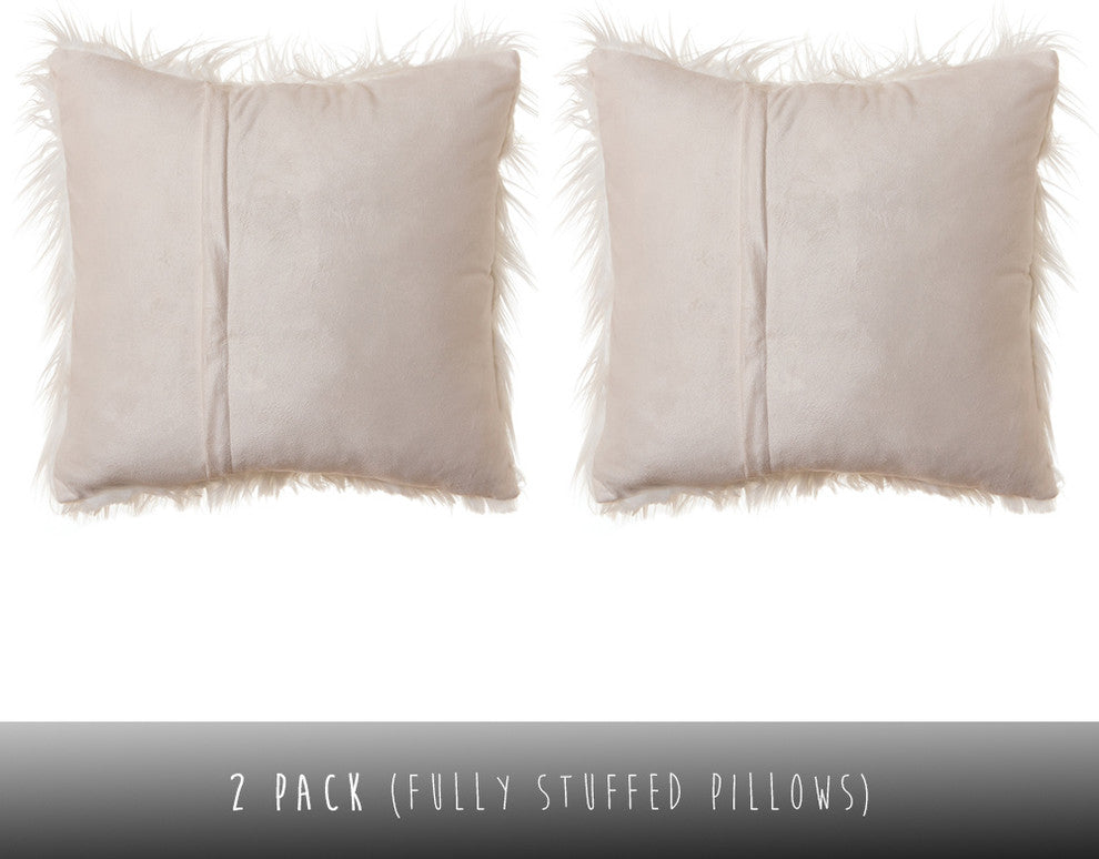 Faux Fur Throw Pillow 18"X18" With Insert (2 Pack), Mongolian Long Hair White