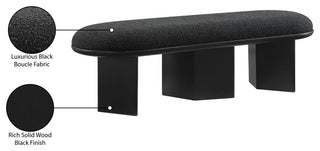 Wilshire Boucle Fabric Upholstered Bench, Black, Black Finish