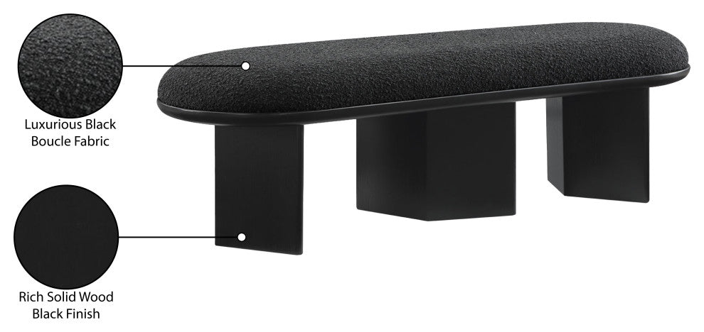 Wilshire Boucle Fabric Upholstered Bench, Black, Black Finish