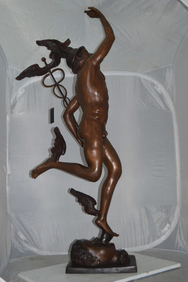 19th Century Mercury Bronze Statue -  Size: 23"L x 13"W x 64"H.