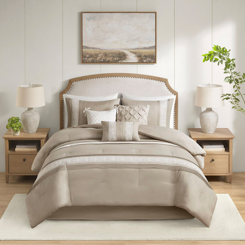Madison Park Lacey 7 Piece Lace Trim Comforter Set With Throw Pillows