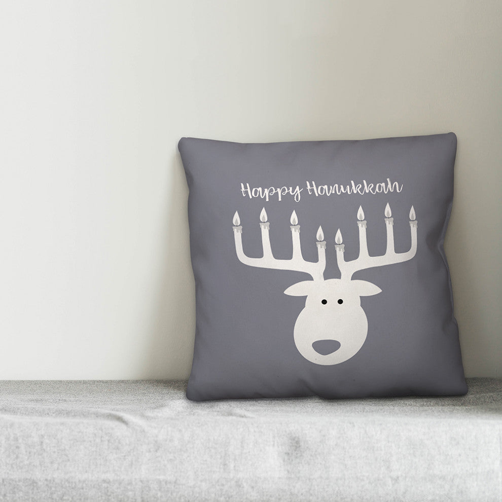 Deer Menorah 16"x16" Throw Pillow
