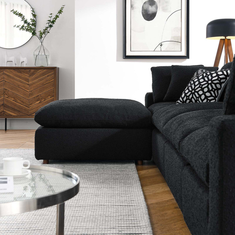 Commix Down Filled Overstuffed Boucle Fabric 5-Piece Sectional Sofa, Black
