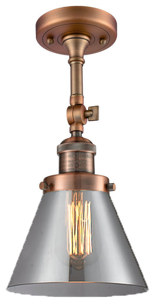Large Cone 8" Semi-Flush Mount, Antique Copper, Glass: Smoked