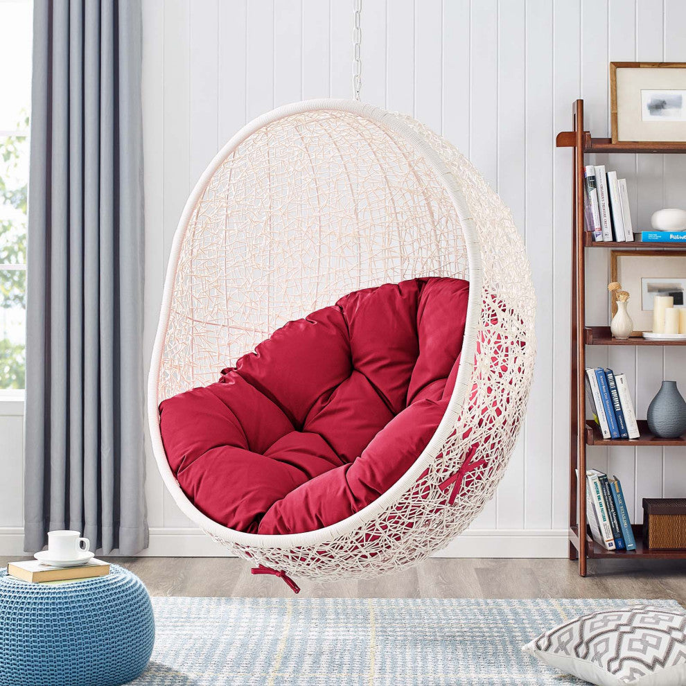 White Red Hide Outdoor Patio Swing Chair With Stand
