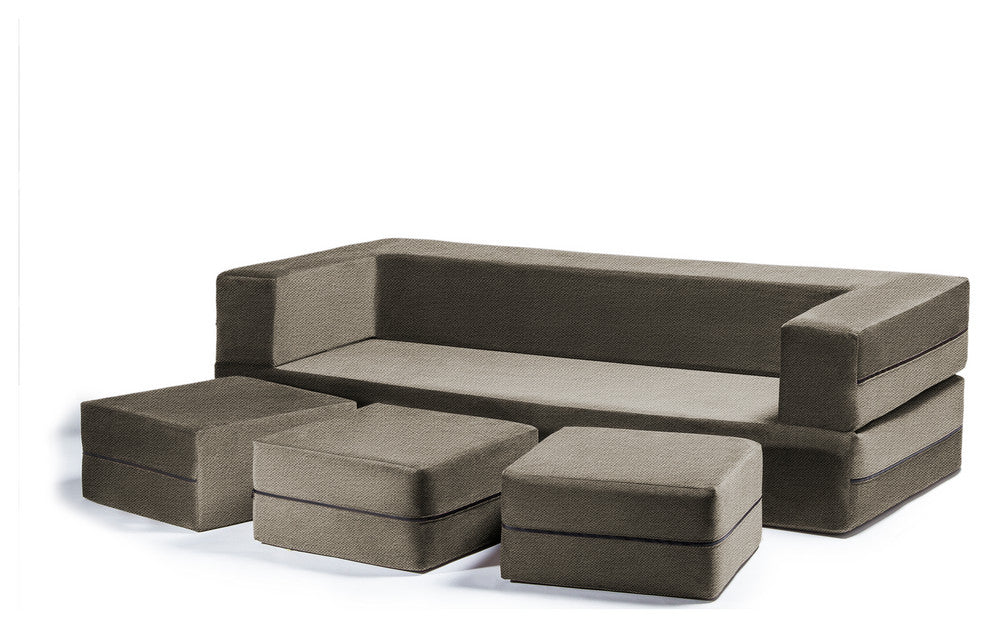 Zipline Convertible Sleeper Sofa With 3 Ottomans, 3-Piece Set, Mocha