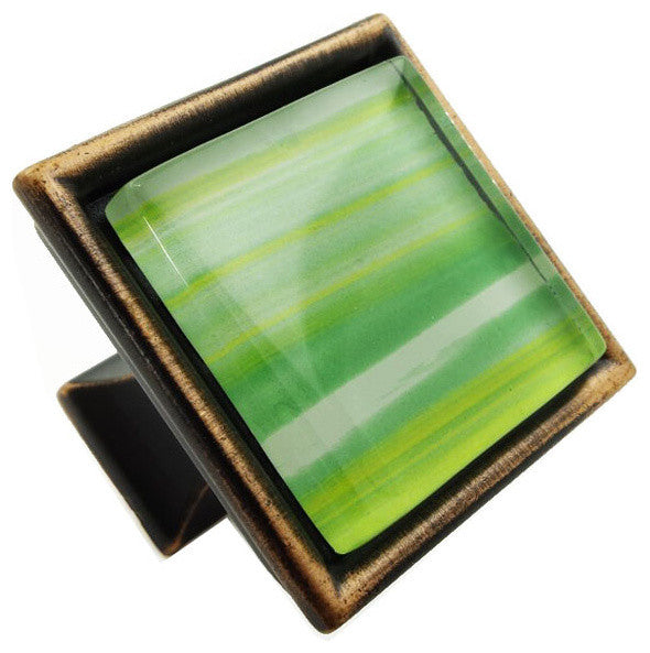 Hand Brushed Yellow Green Stripes Crystal Glass Oil Rubbed Bronze Classic Knob
