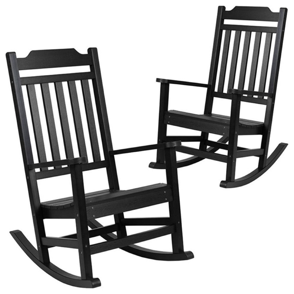 Flash Furniture Winston All-Weather Patio Rocking Chair in Black (Set of 2)