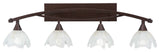 Bow 4 Light Bath Bar In Bronze, 7" Gold Ice Glass