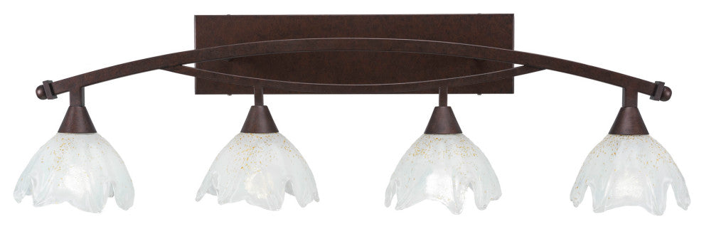 Bow 4 Light Bath Bar In Bronze, 7" Gold Ice Glass
