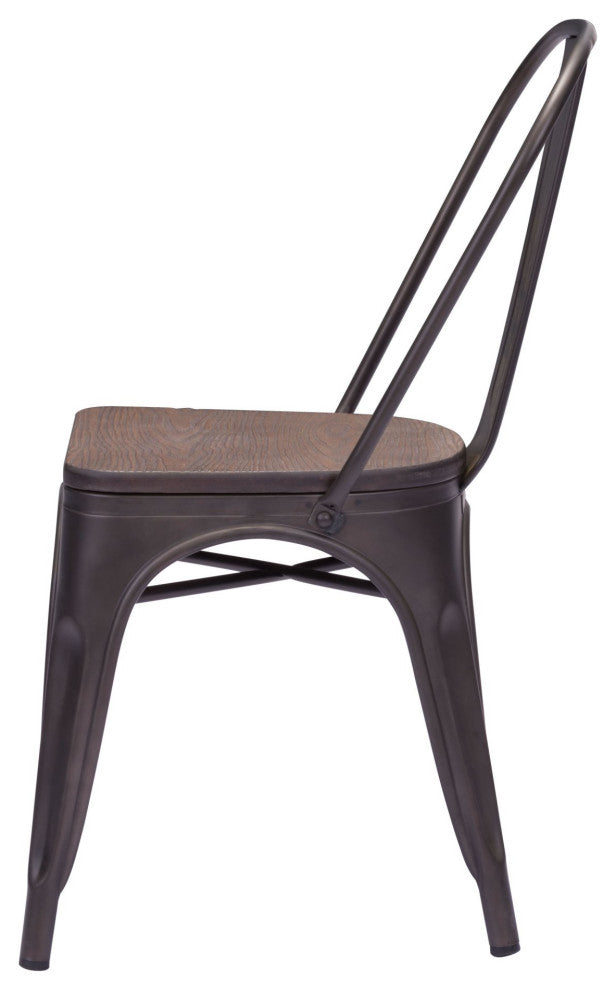 Dining Chair, Set of 2 Metal, Rustic Black, Dark Brown, Rustic Industrial