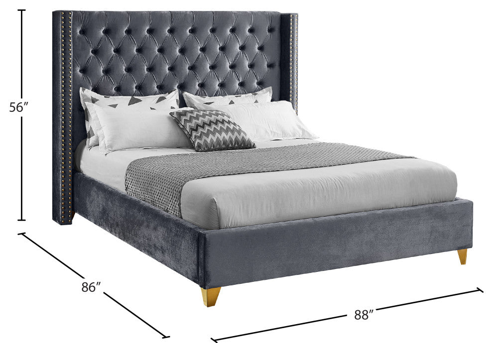 Barolo Velvet Upholstered Bed, Gray, King