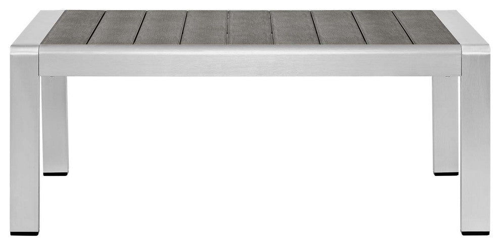 Sectional Sofa Chair Table Set, Sunbrella, Aluminum, Silver Gray, Outdoor