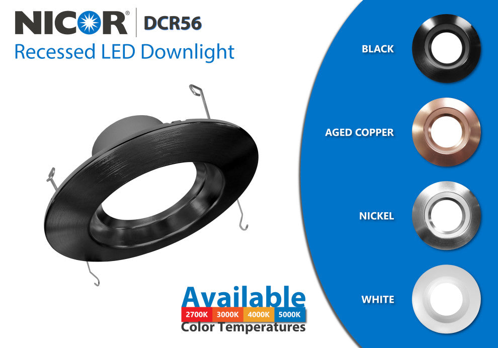 DCR56 LED Recessed Downlight Retrofit, Black, Smooth, 5000k (Daylight)