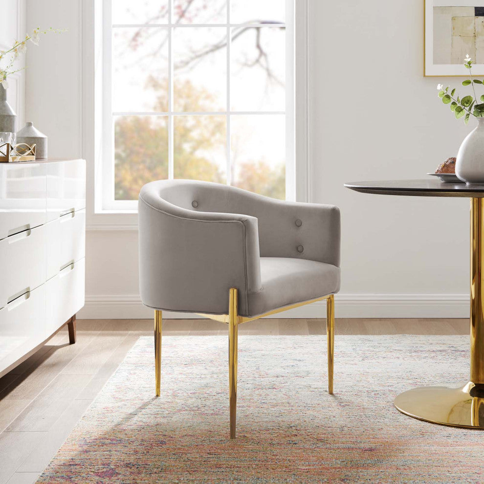 Tufted Accent Chair, Velvet, Metal, Gray, Modern, Living Lounge Hospitality