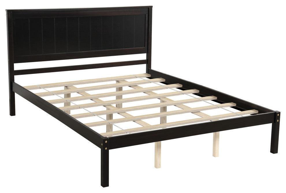 Gewnee Platform Bed Frame with Headboard , Wood Slat Support in Espresso
