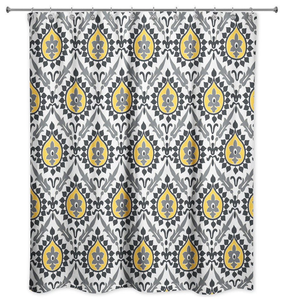Ikat in Black and Yellow Shower Curtain