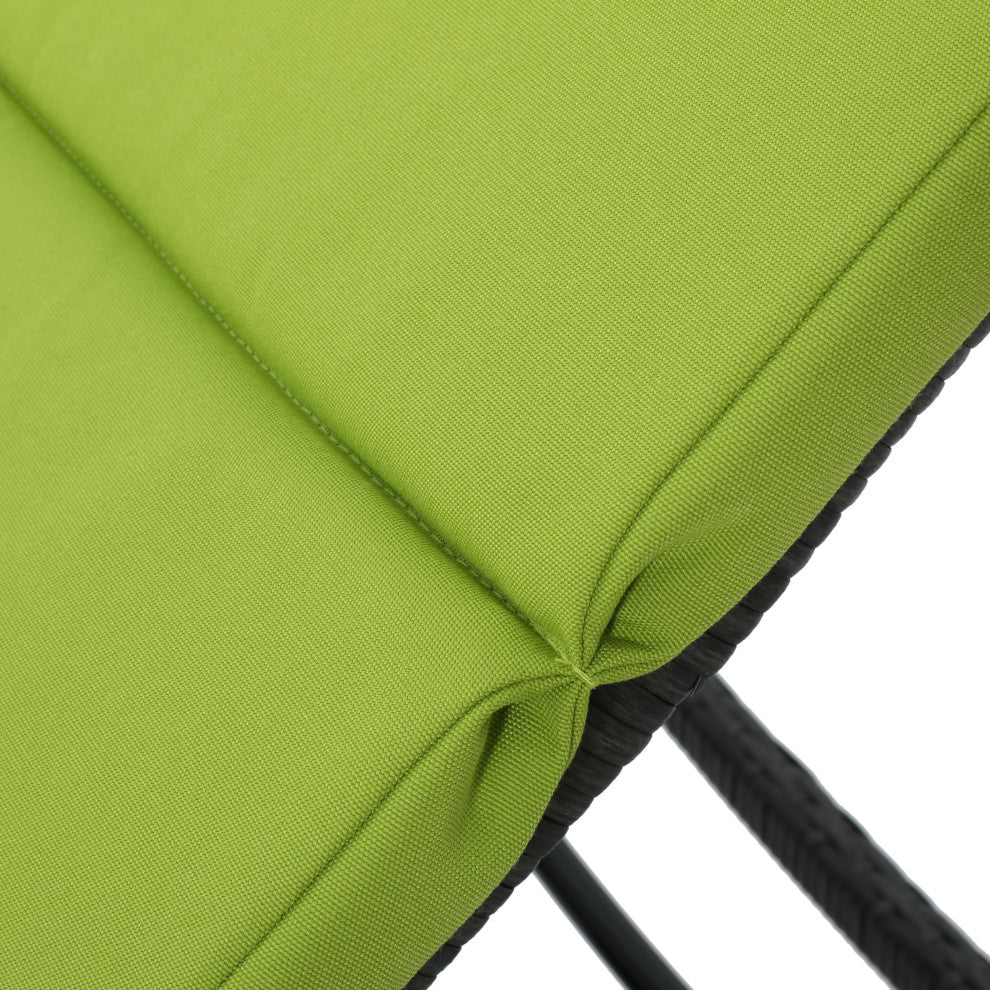 GDF Studio Nassau Outdoor Gray Wicker Chaise Lounge, Green Cushions, Set of 2