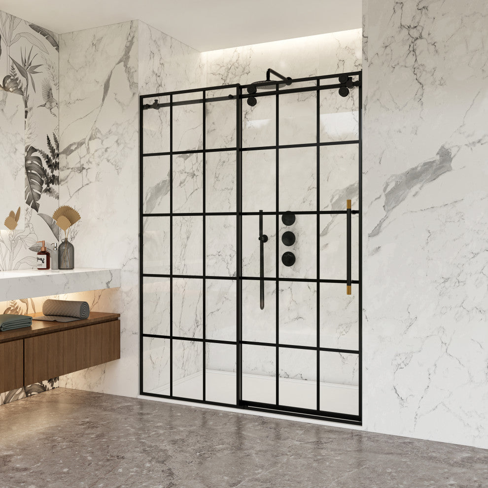 Puente Single Sliding Framed Shower Door, Matte Black, 56" W X 78"h