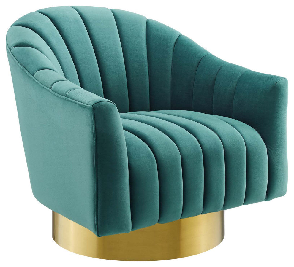 Buoyant Vertical Channel Tufted Accent Lounge Performance Velvet Swivel Chair