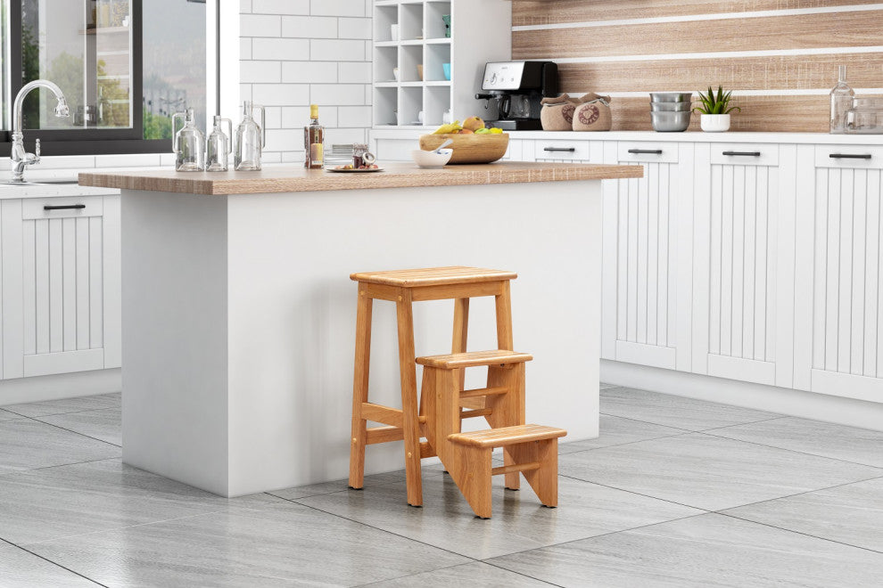 Niko Folding 3-Tier Step Stool, Natural, 24 Inch