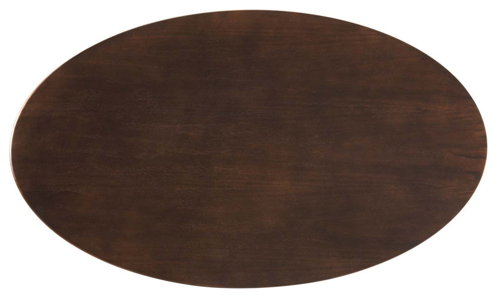 Dining Table, Oval, Wood, Rose Gold Dark Brown Brown Walnut, Modern, Cafe Bistro