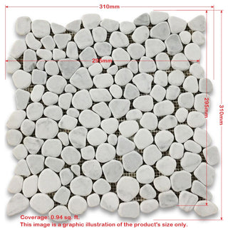 Pebble Stone Mosaic Tile Carrara White Marble River Rocks Tumbled, 1 sheet