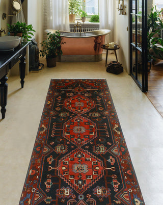 Fine Vintage Distressed Kameron Charcoal/Burgundy Runner, 3'7 x 9'11