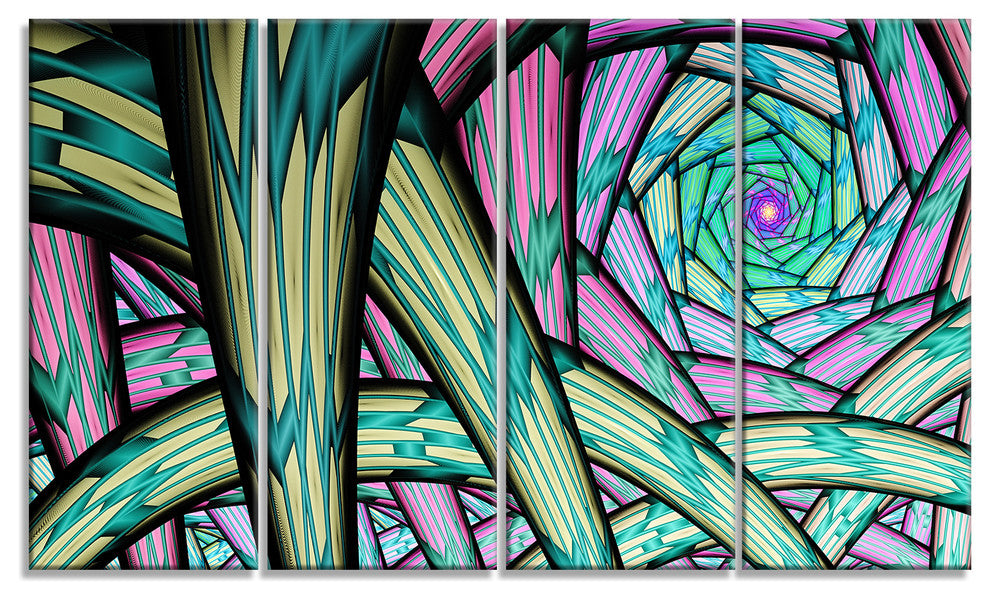 Purple Fractal Endless Tunnel, Abstract Canvas Artwork, 48"x28", 4 Panels