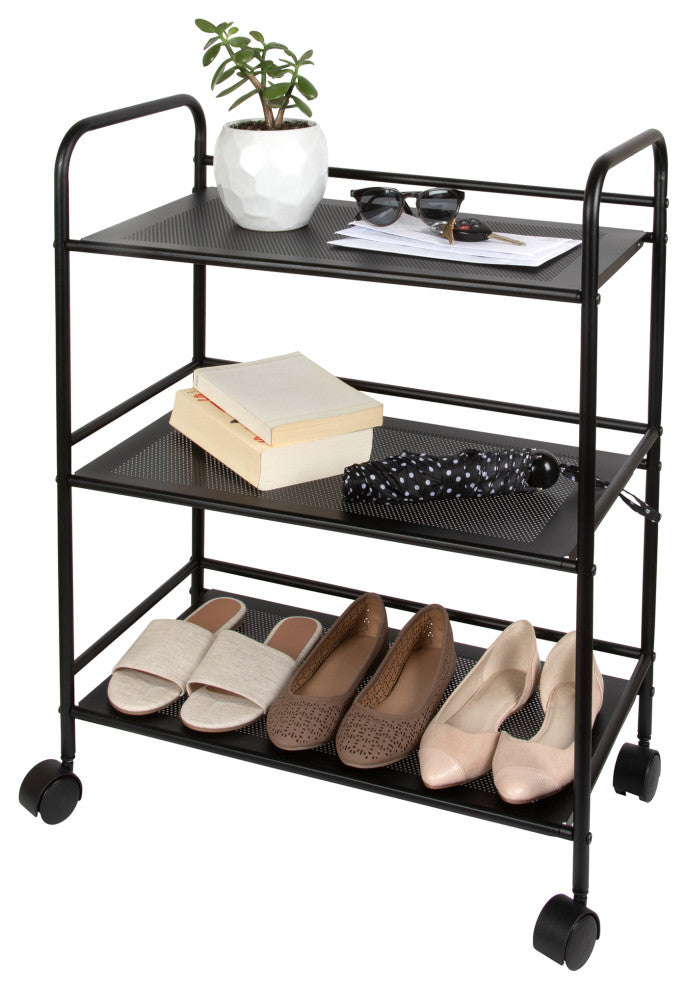 3 Tier Metal Cart with Wheels, Black